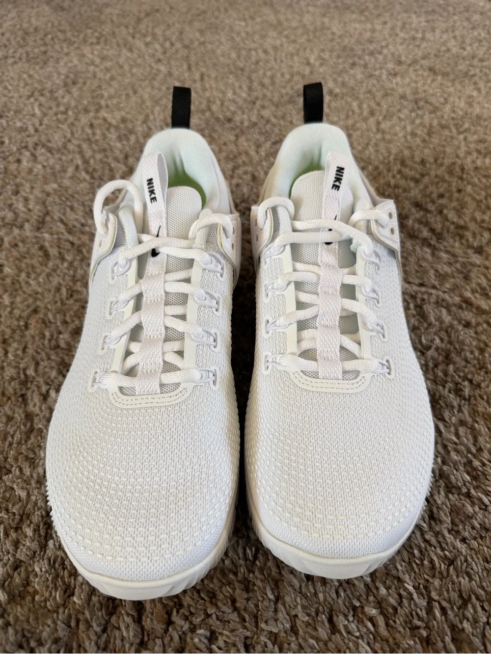 Nike White Mesh Trainers with Black Swoosh